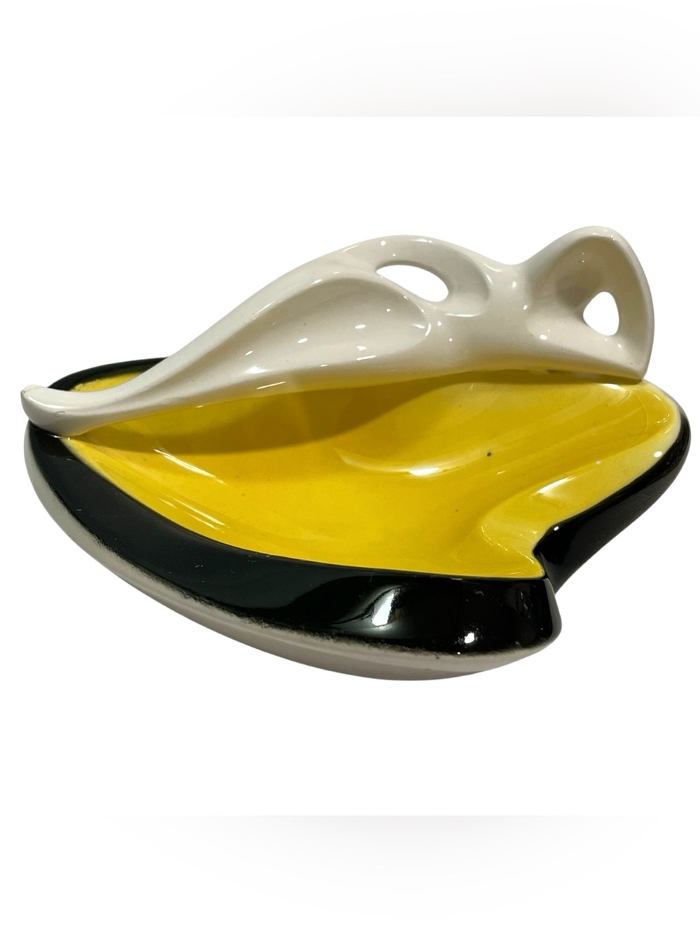 Vintage 1960s Modernist Amoeba Ceramic Ashtray with Minimalist Lady Silhouette